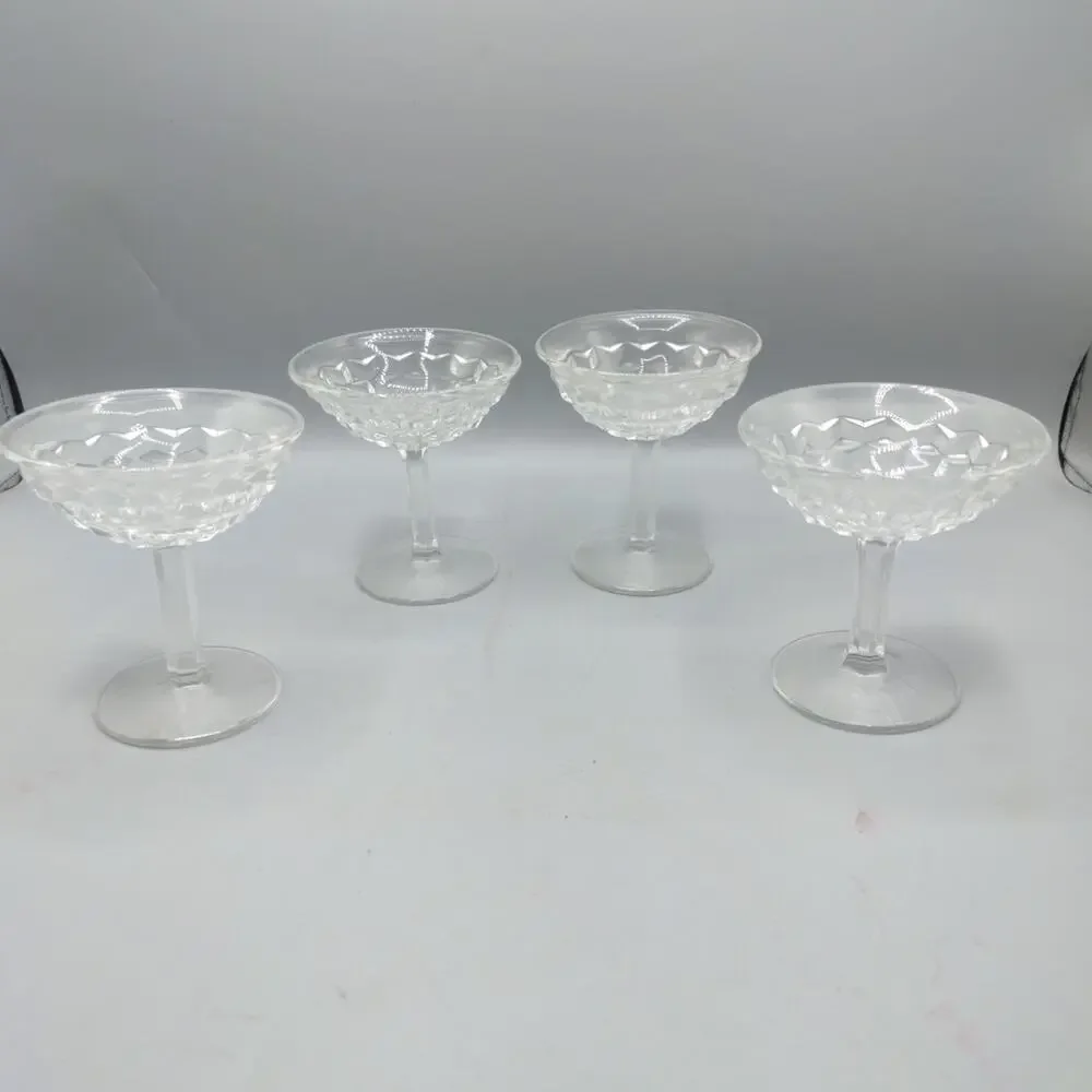 Vintage Fostoria American Clear Cube Footed Champagne/Sherbet Glass 4.5” Set 4